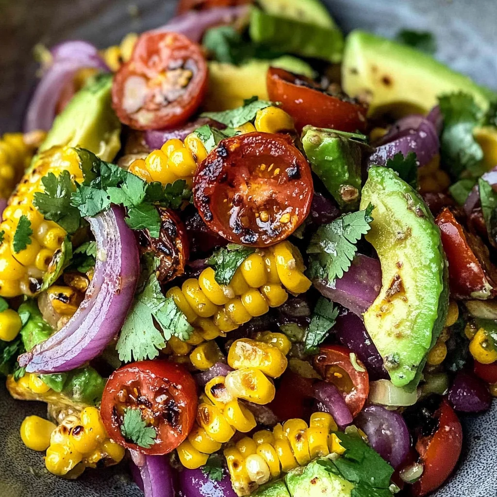Charred Corn Avocado Salad with Roasted Red Onions