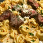 Cheesesteak Tortellini in Creamy Provolone Sauce