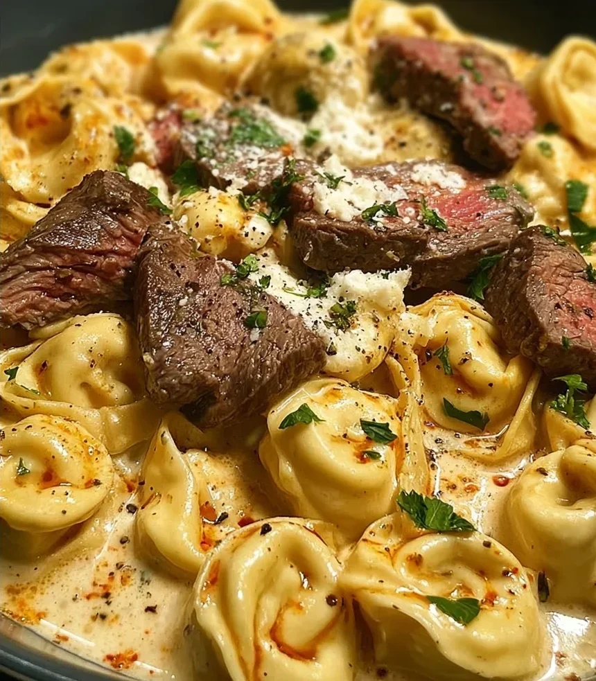Cheesesteak Tortellini in Creamy Provolone Sauce
