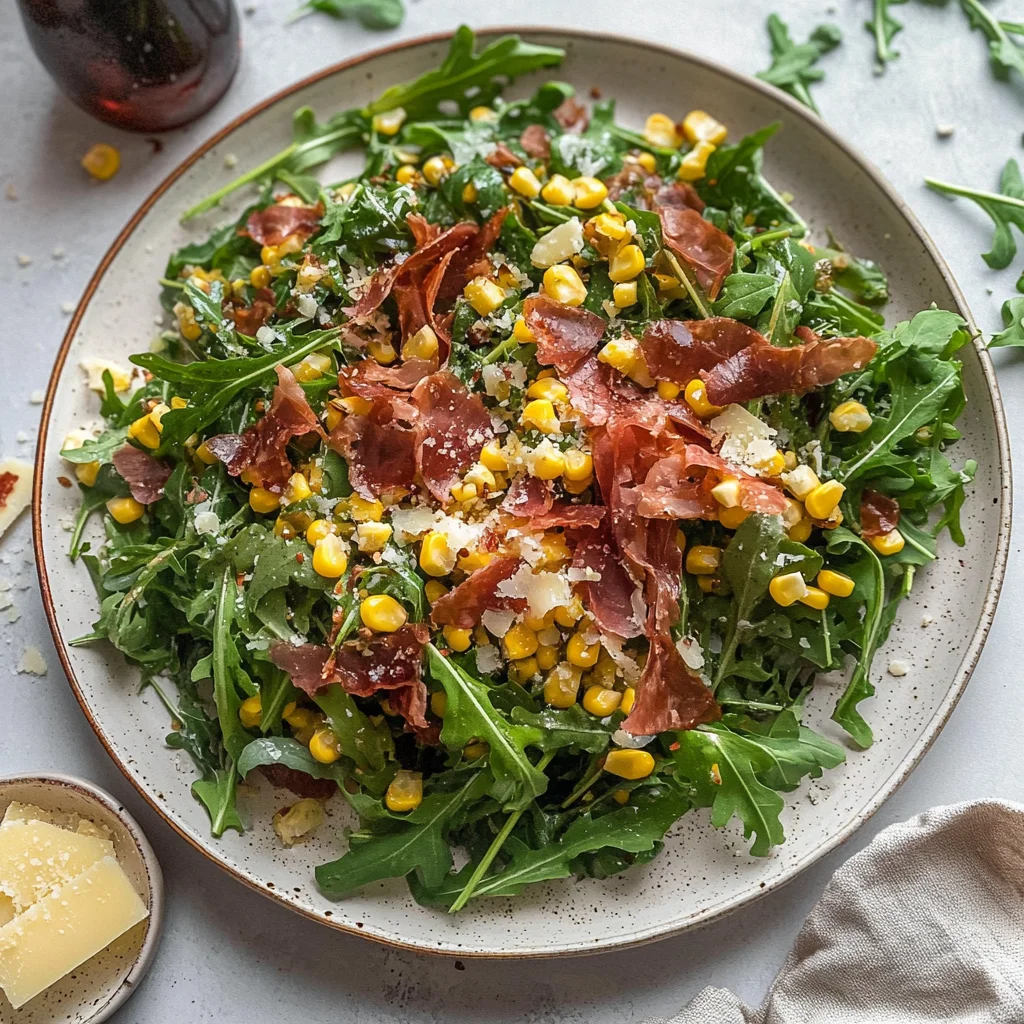 Crispy Prosciutto and Charred Corn Arugula Salad