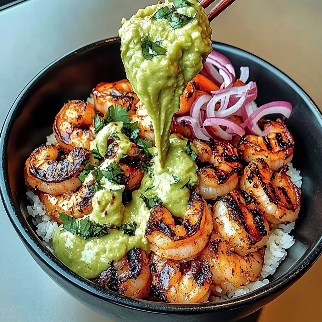 Shrimp Bowl with Avocado Guacamole & Creamy Sauce