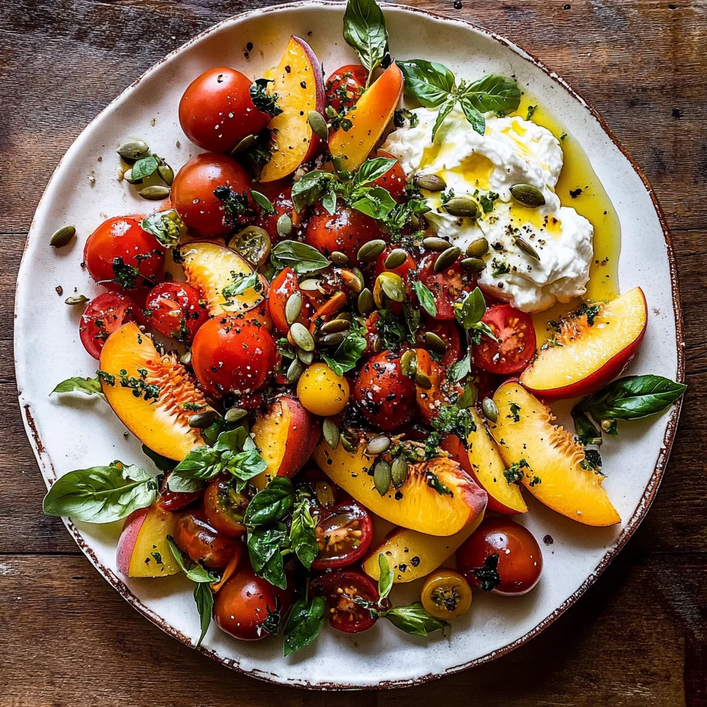 Tomato, Peach, and Burrata Salad