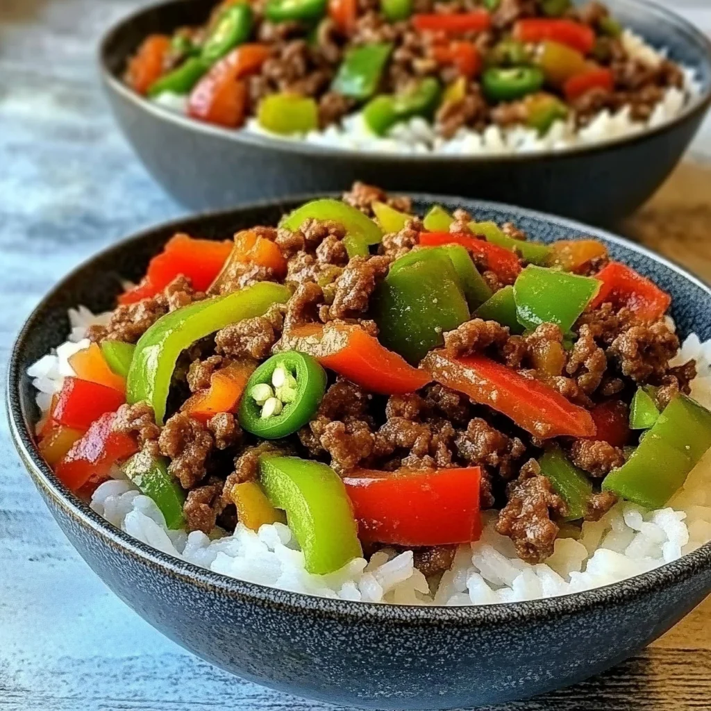 Beef and Pepper Rice Bowls
