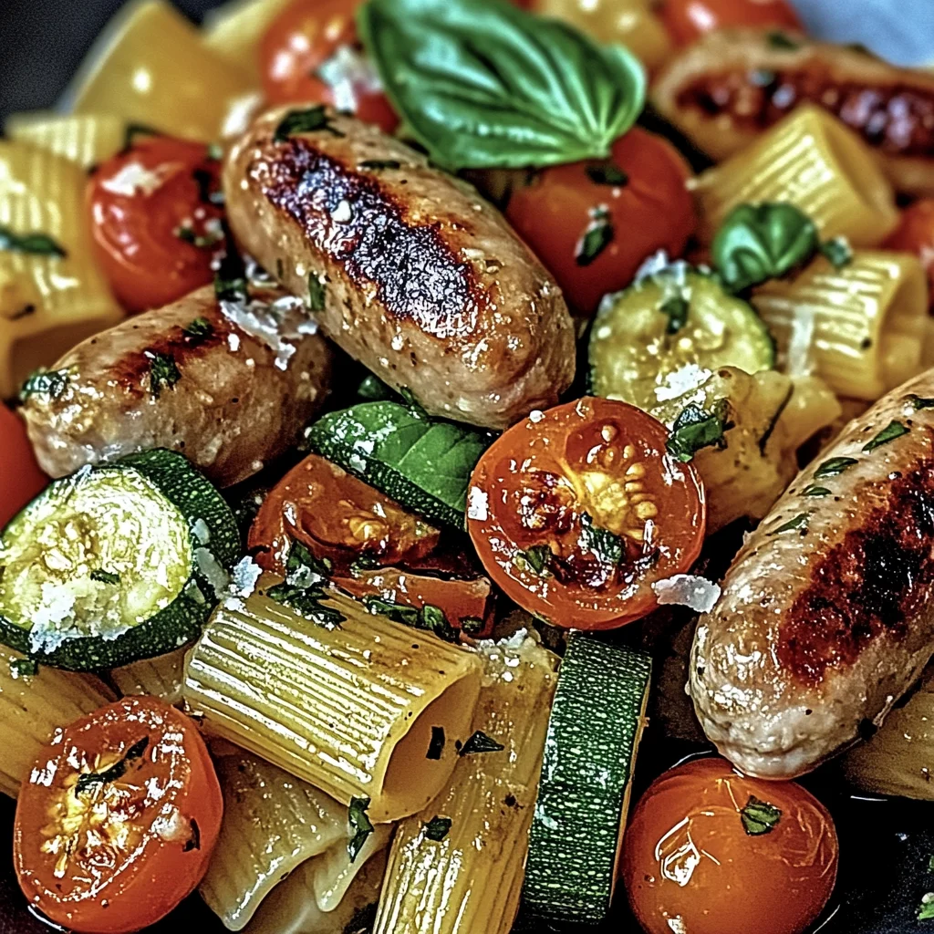 Chicken Sausages with Zucchini, Tomatoes, and Pasta Recipe