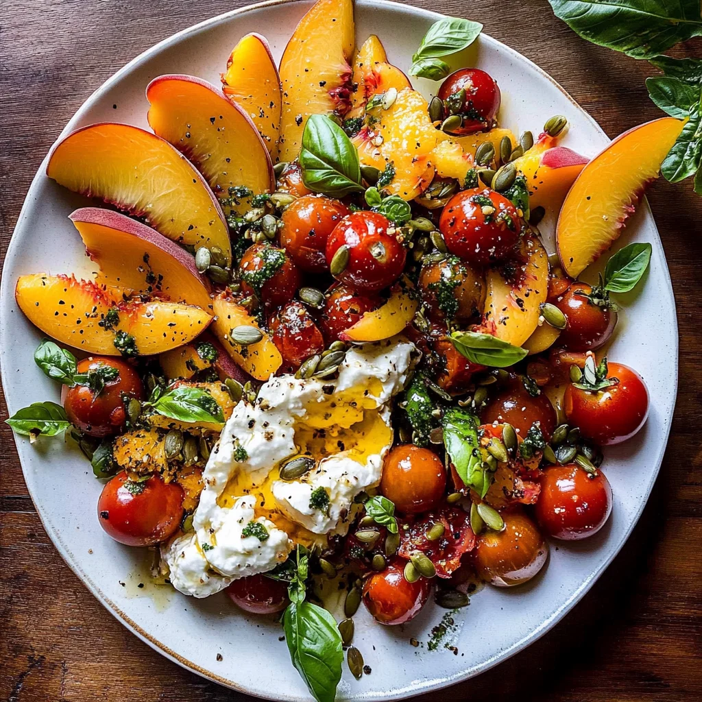 Tomato, Peach, and Burrata Salad