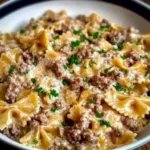 Creamy Parmesan Garlic Beef Bowtie Pasta