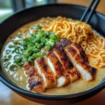 Fiery Chicken Ramen with Creamy Garlic Sauce