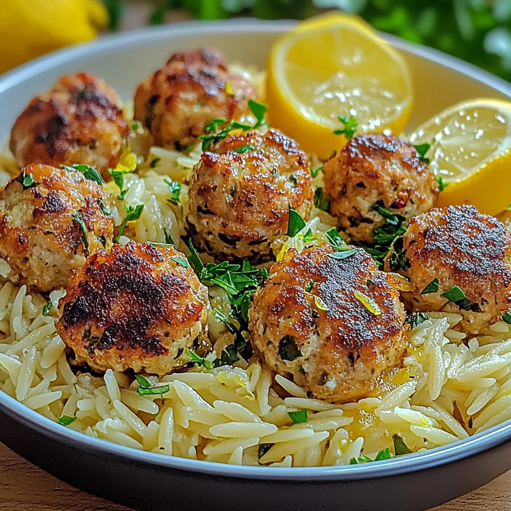 Greek Chicken Meatballs with Lemon Orzo