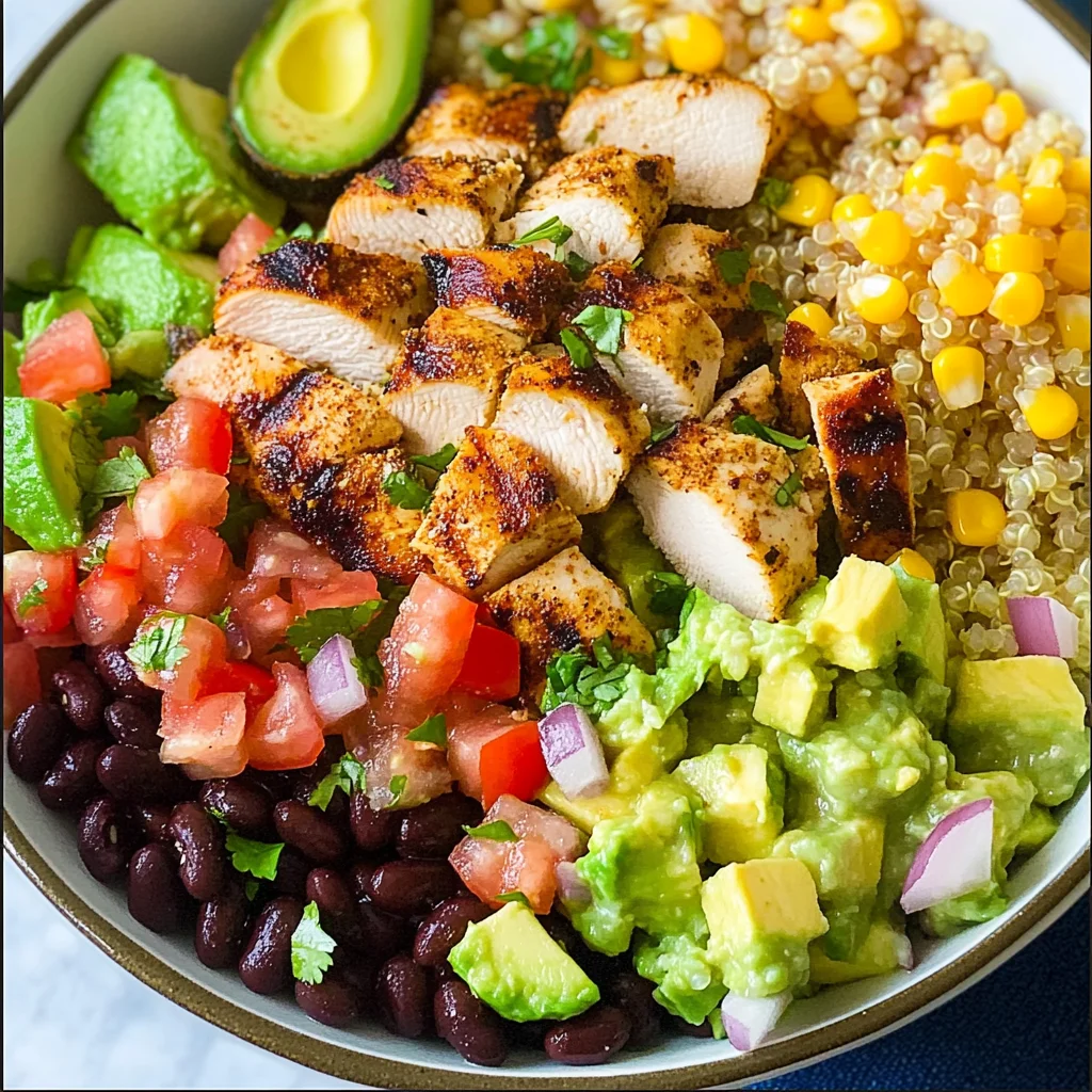 Grilled Chicken Burrito Bowls with Avocado Salsa