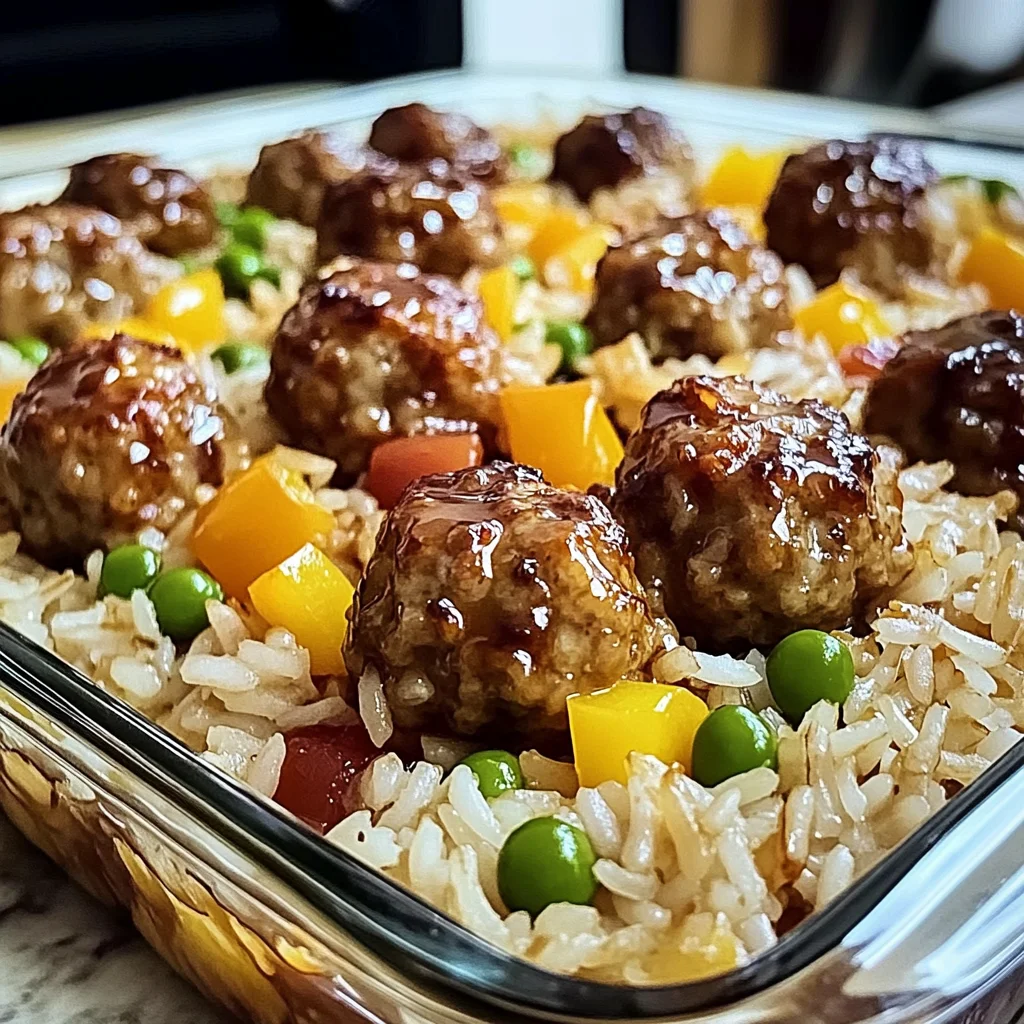 Honey Garlic Meatball & Rice Bake