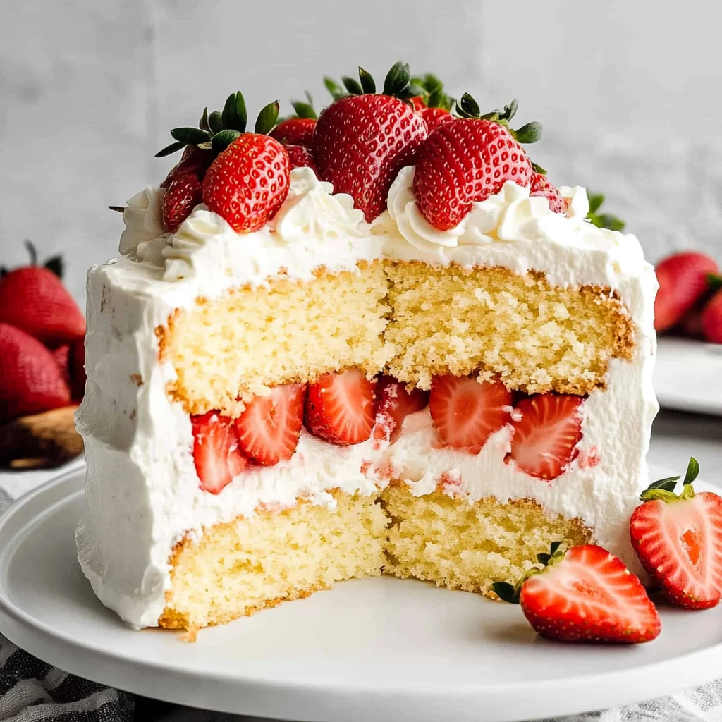 Moist Strawberry Shortcake Cake with Whipped Cream Frosting