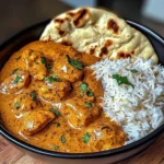 Butter Chicken with Coriander, Rice, and Naan