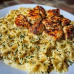 Creamy Alfredo Bowtie Pasta with Garlic Chicken Bites