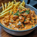 Creamy Butter Chicken with Garlic Cream Sauce and Hand-Cut Fries