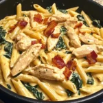 Creamy Chicken Bacon Penne with Spinach