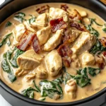 Creamy Chicken Stroganoff with Crispy Bacon and Wilted Spinach