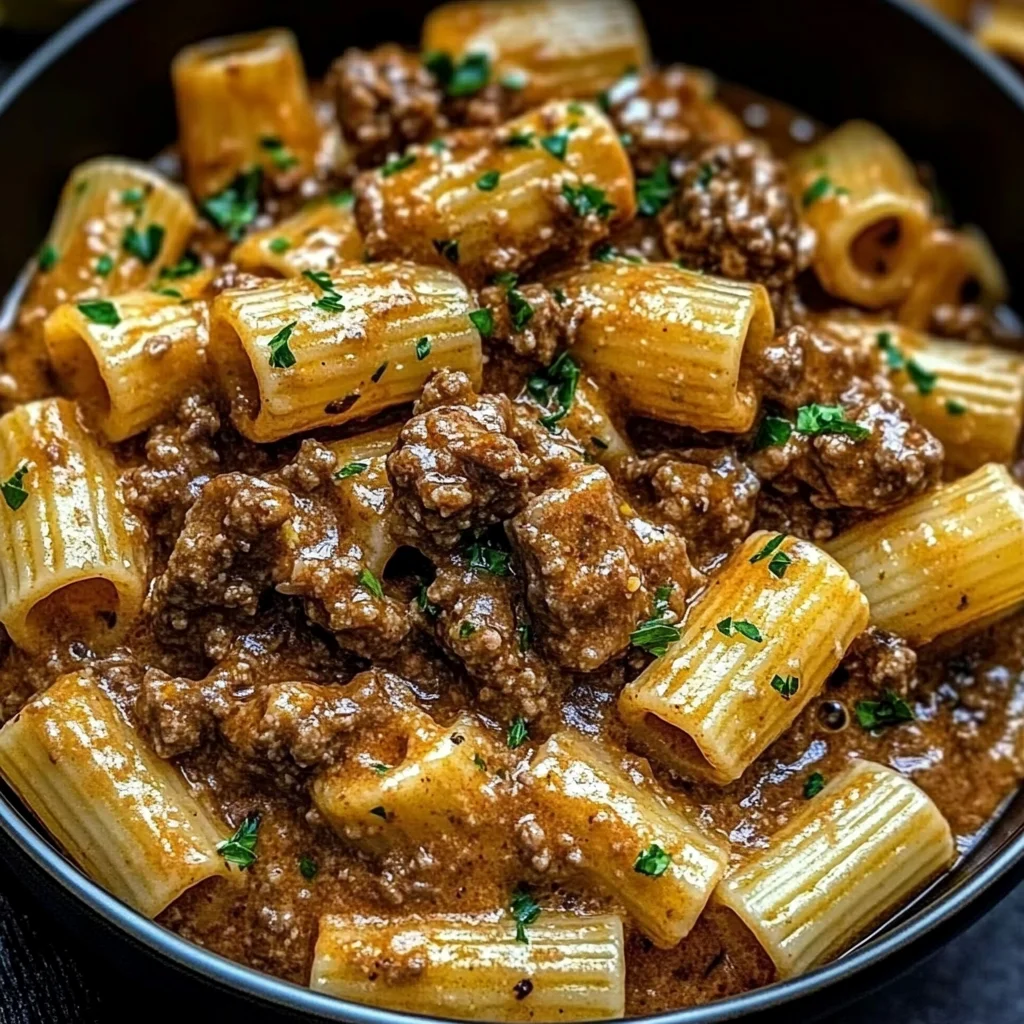 Creamy Garlic Beef Pasta