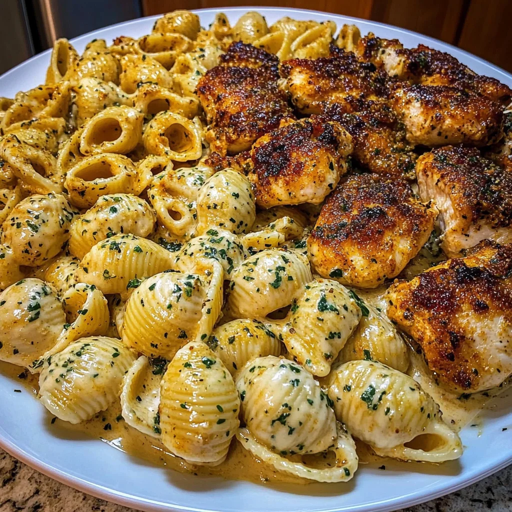 Garlic Cajun Chicken Shells in Velveeta Cream Sauce