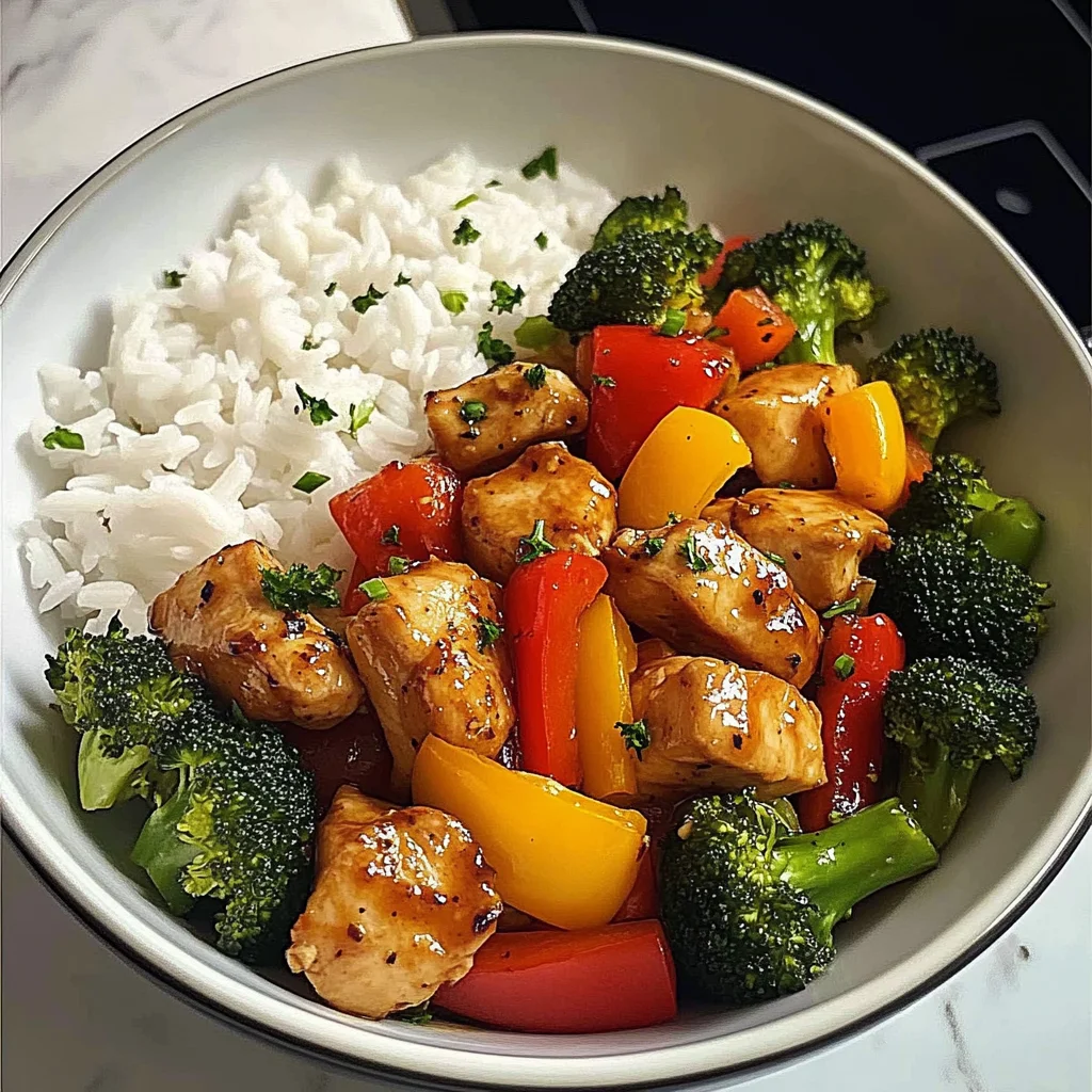 Garlic Chicken Stir-Fry Bowl with Broccoli Rice