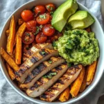 Grilled Chicken Power Bowl with Sweet Potato Fries & Guacamole