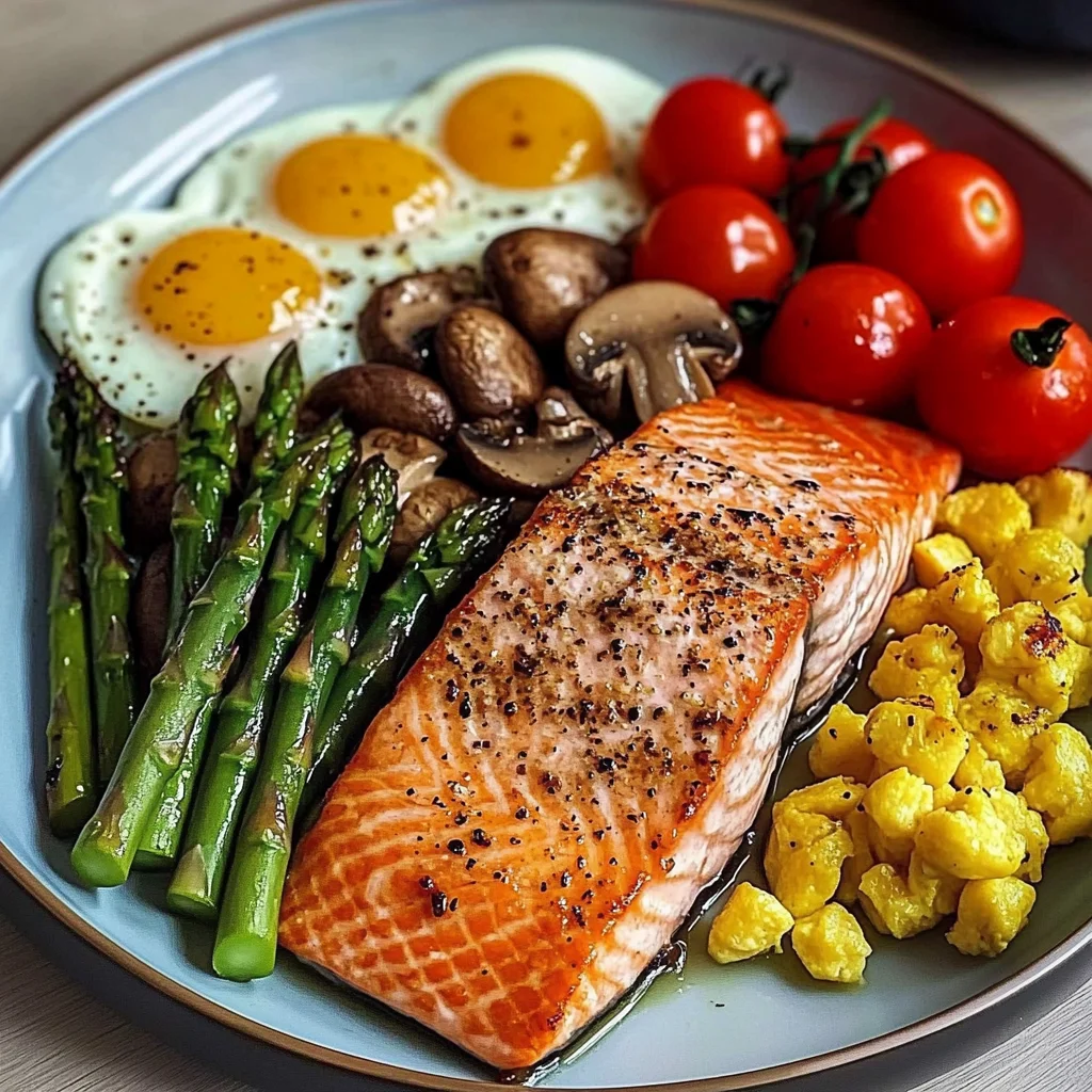 Nourishing Pan-Seared Salmon with Asparagus and Scrambled Eggs Recipe
