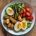 Roasted Potato Wedges with Asparagus, Jammy Eggs & Fresh Garden Salad