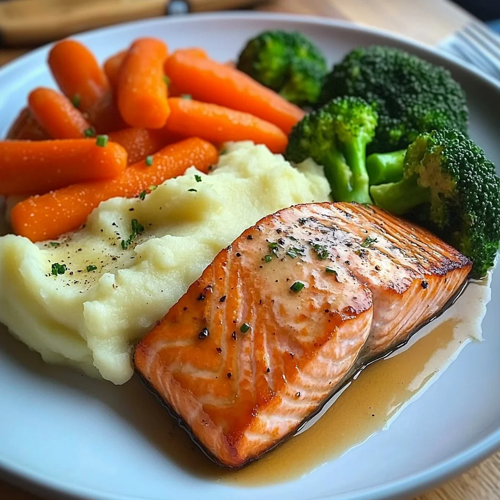 Salmon with Mashed Potatoes and Vegetables