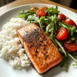 Seared Salmon with Rice & Arugula Tomato Salad