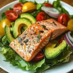 Baked Salmon Fillet with Avocado & Tomato Salad