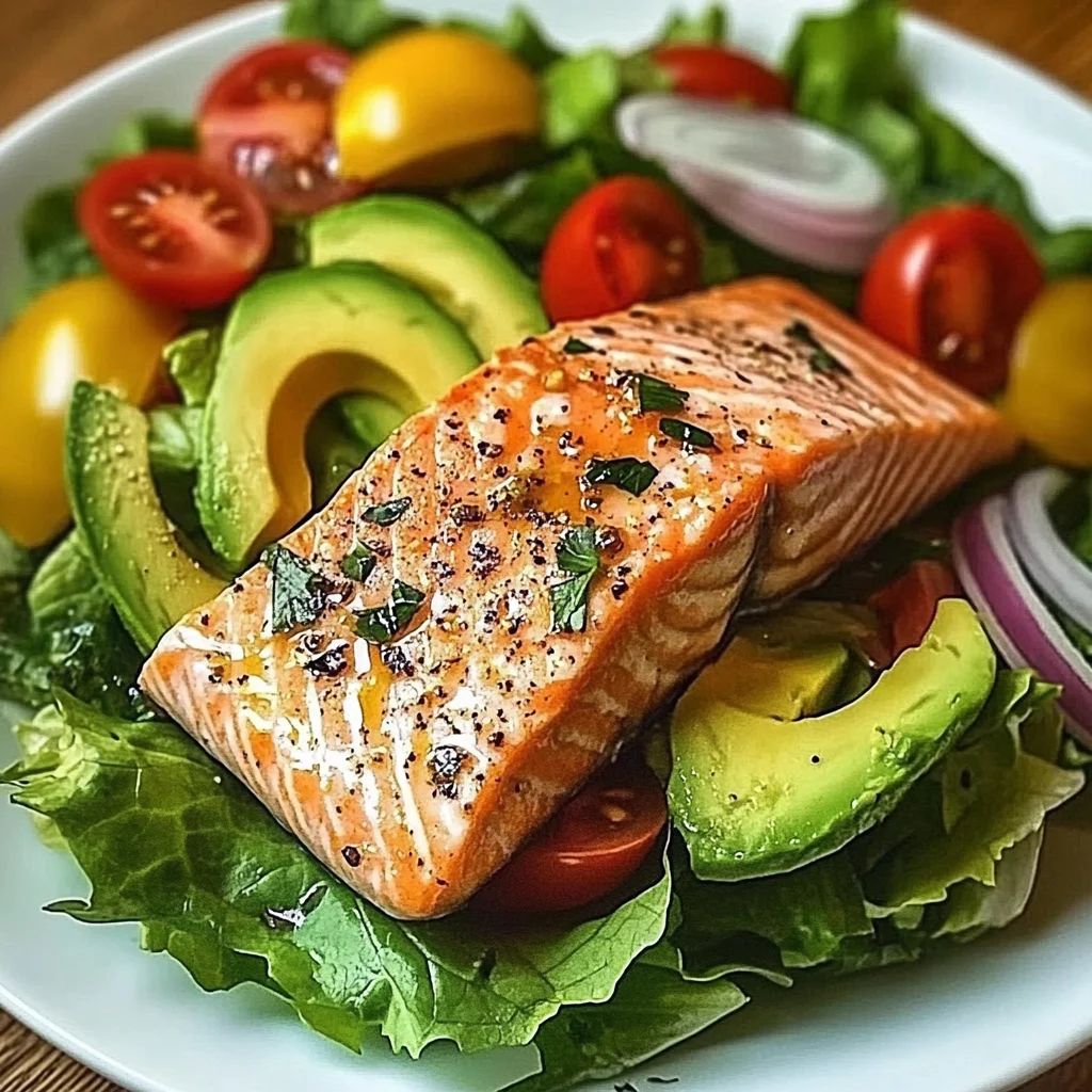 Baked Salmon Fillet with Avocado & Tomato Salad
