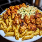 Cajun Chicken Bites with Cheesy Penne Parmesan Sauce