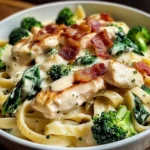 Chicken, Bacon & Spinach Alfredo Fettuccine with Broccoli