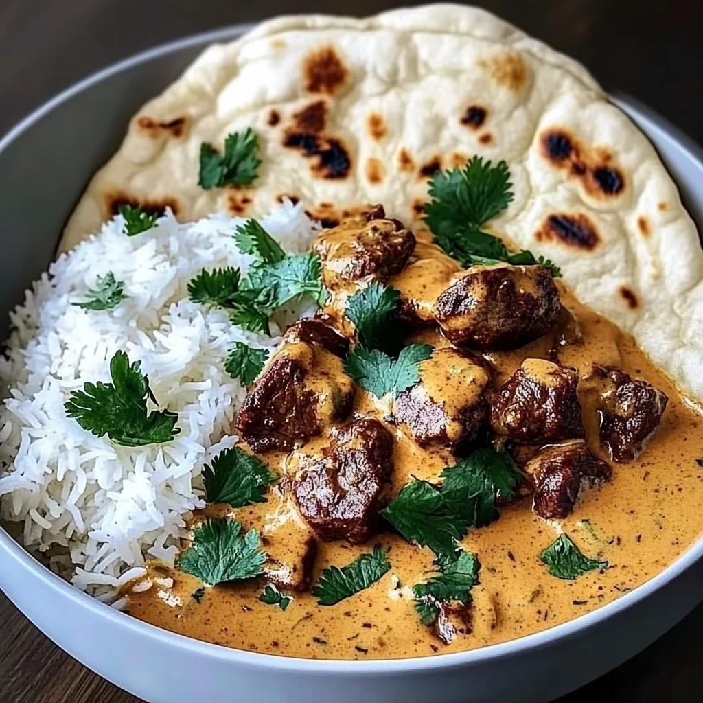 Coconut-Curry Beef with Garlic Naan & Jasmine Rice