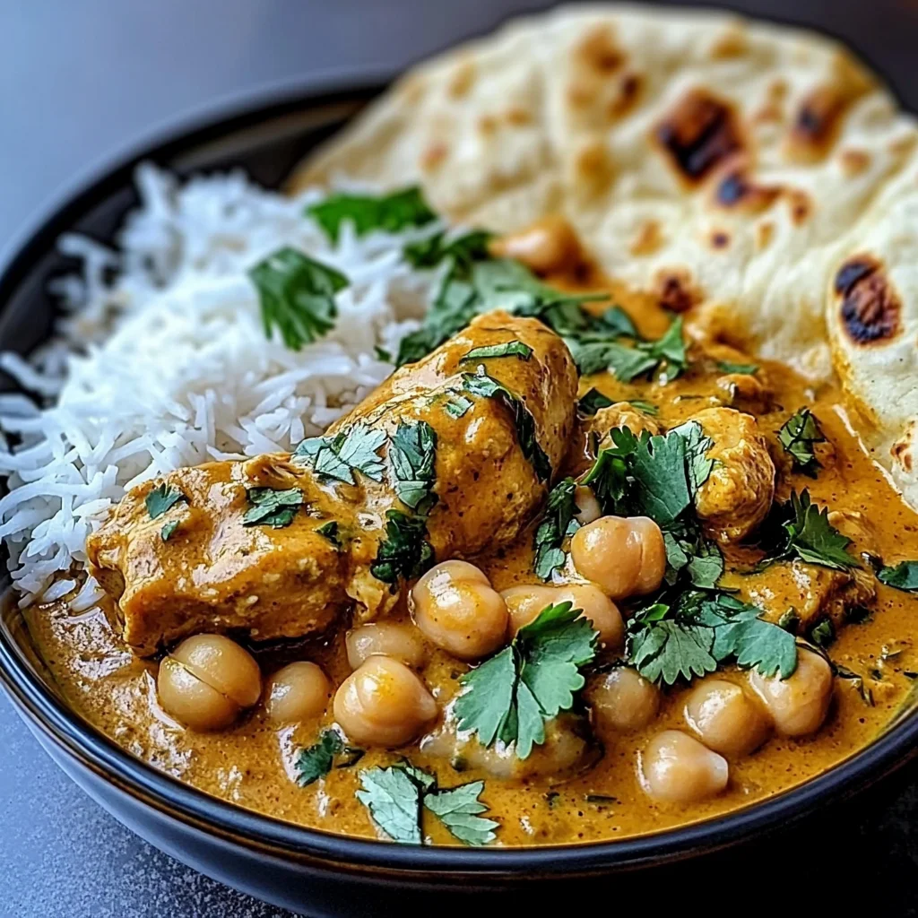 Coconut Chicken & Chickpea Curry with Garlic Naan