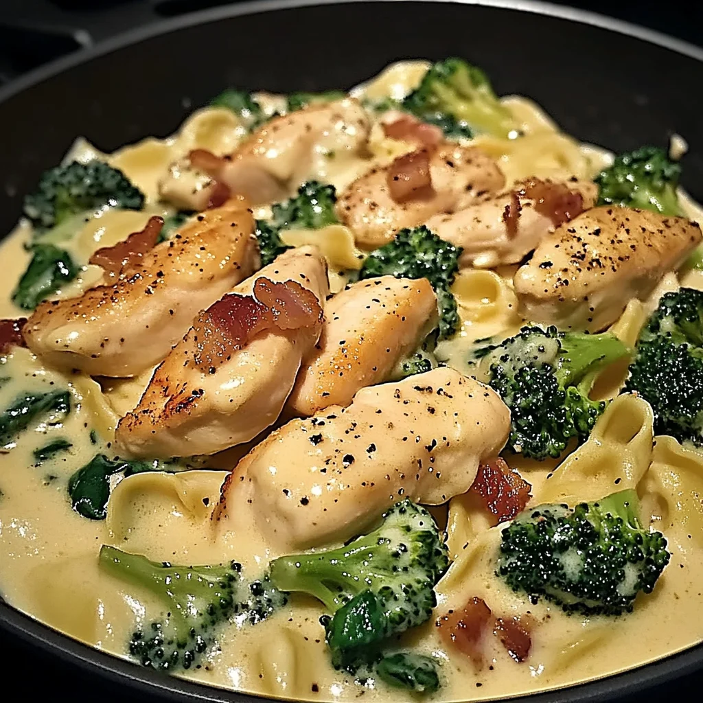 Creamy Chicken Alfredo with Bacon, Spinach & Broccoli
