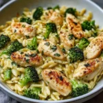 Creamy Garlic Parmesan Orzo with Chicken & Broccoli