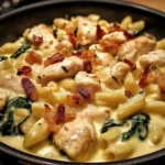 Creamy Spinach, Chicken, Bacon Pasta