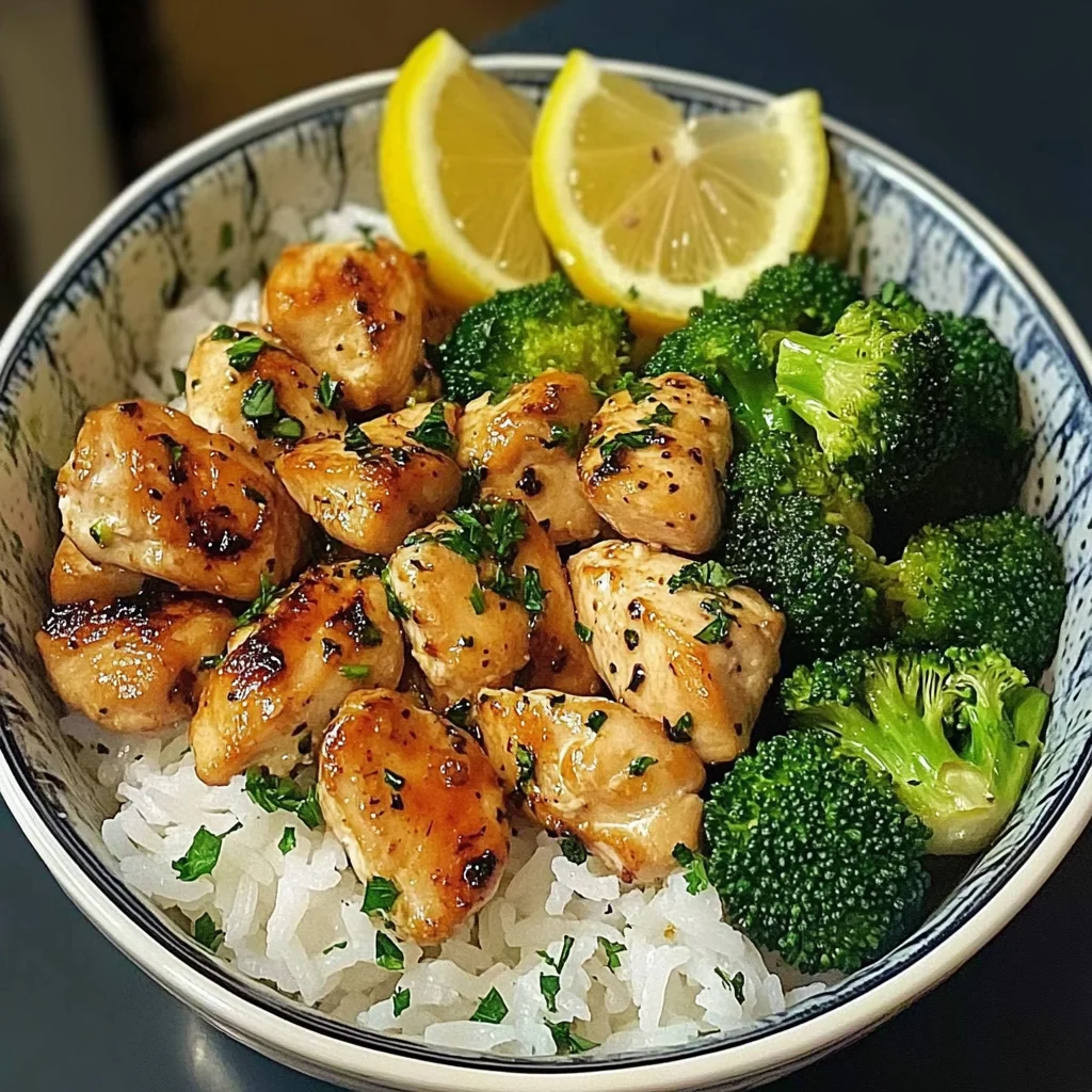 Lemon Garlic Chicken Bowl with Broccoli & Jasmine Rice