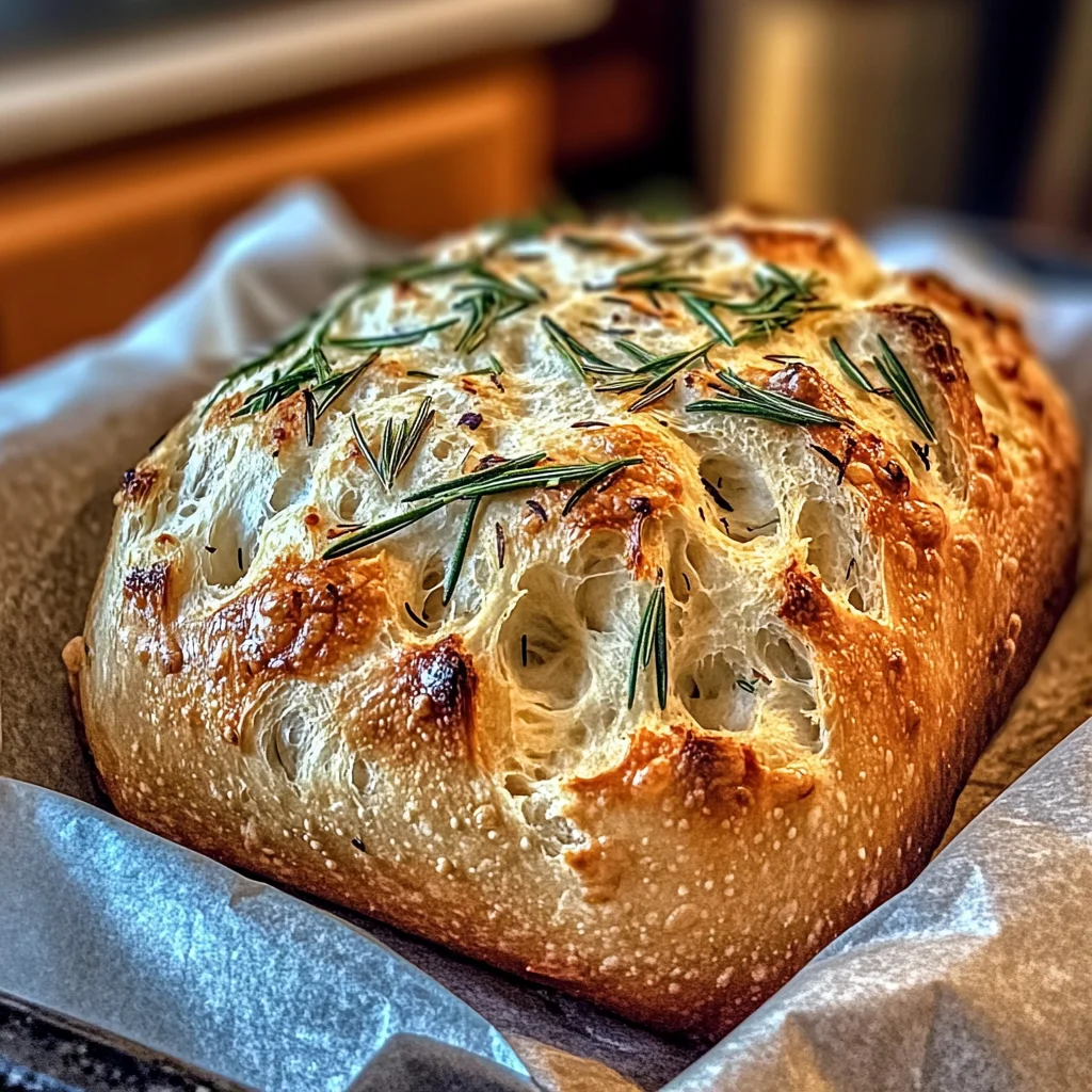 Rustic No-Knead Rosemary Garlic Bread