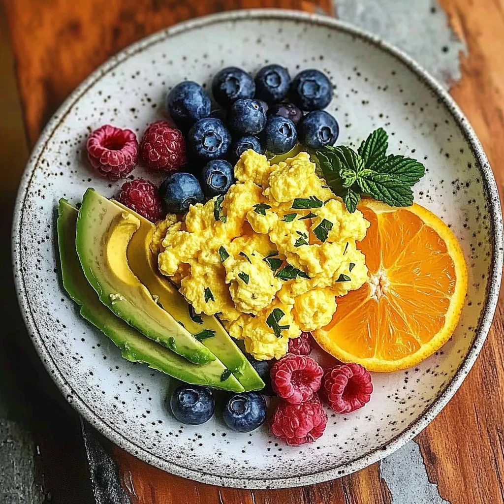 Scrambled Eggs with Avocado and Fresh Berries