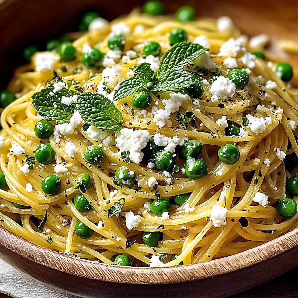 Spaghetti Goat Cheese Mint Peas