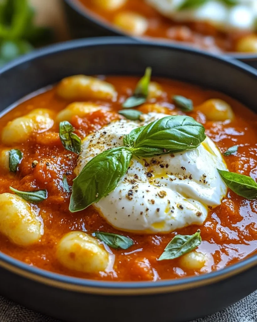 30 Minute Creamy Tomato Gnocchi with Burrata