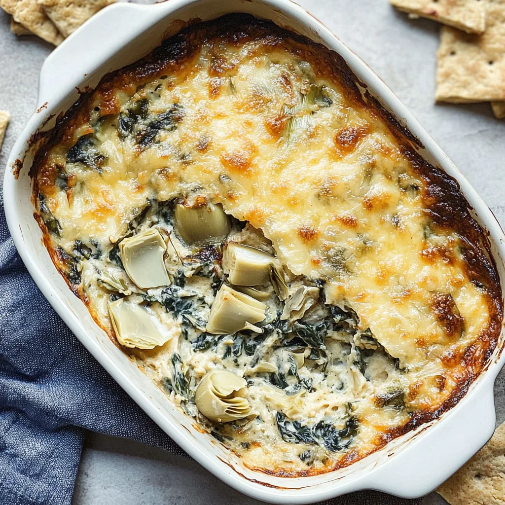 Baked Spinach Artichoke Dip with Caramelized Onions