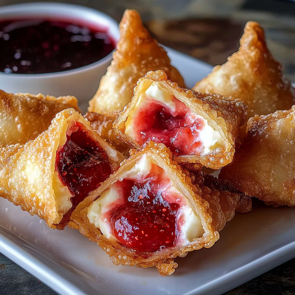 Deep-Fried Strawberry Cheesecake Wontons