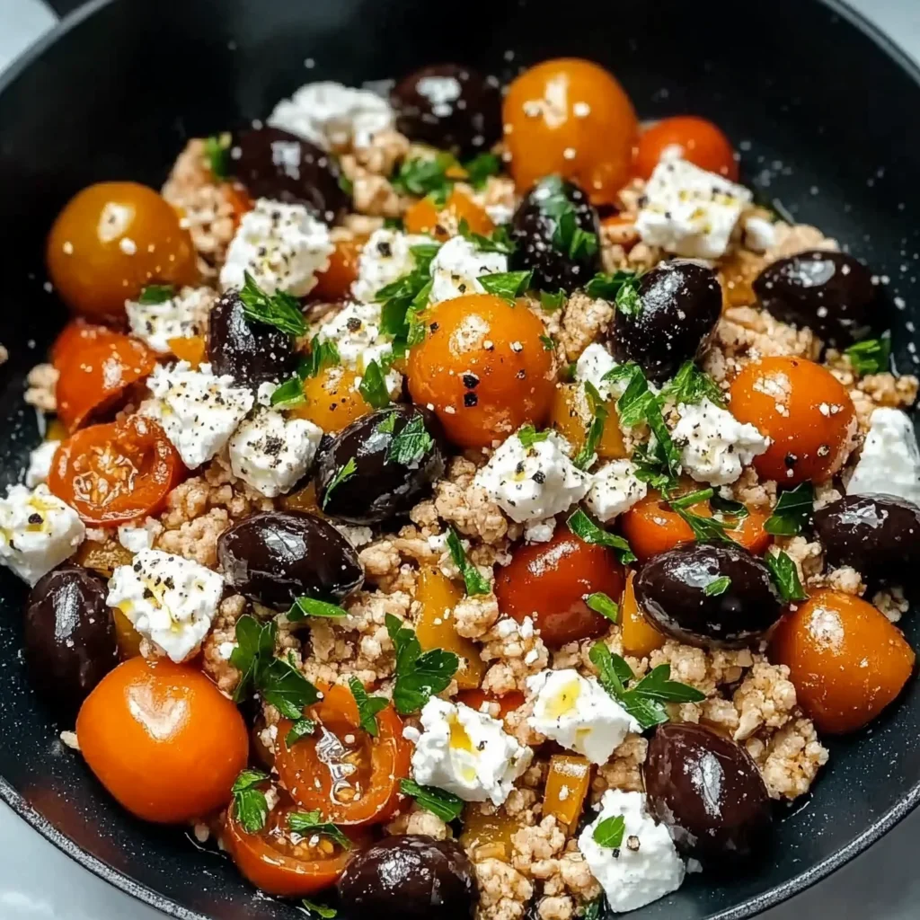 Mediterranean Keto Ground Chicken Skillet with Olives and Feta