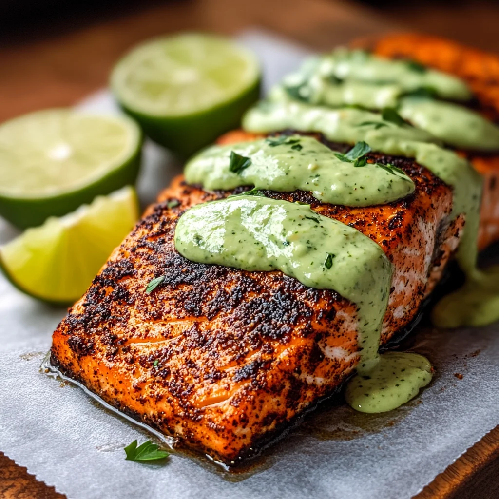 Baked Cajun Salmon With Avocado Lime Sauce
