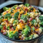 Amish Broccoli Salad with Cauliflower, Turkey Bacon & Raisins