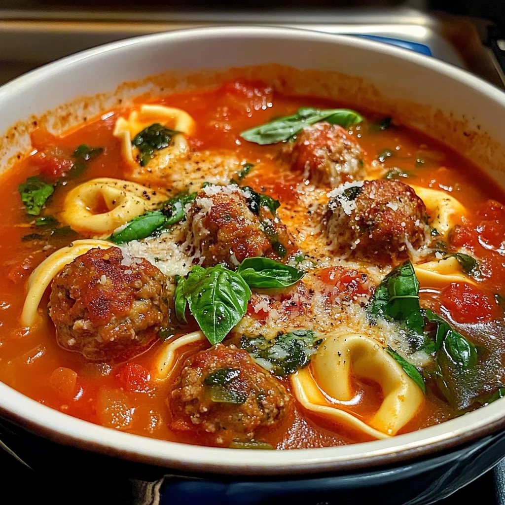 Cheesy Meatball Tortellini Soup