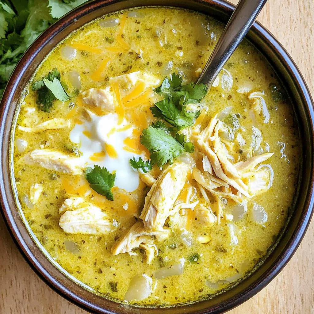 Green Chicken Enchilada Soup - Creamy and Cheesy!