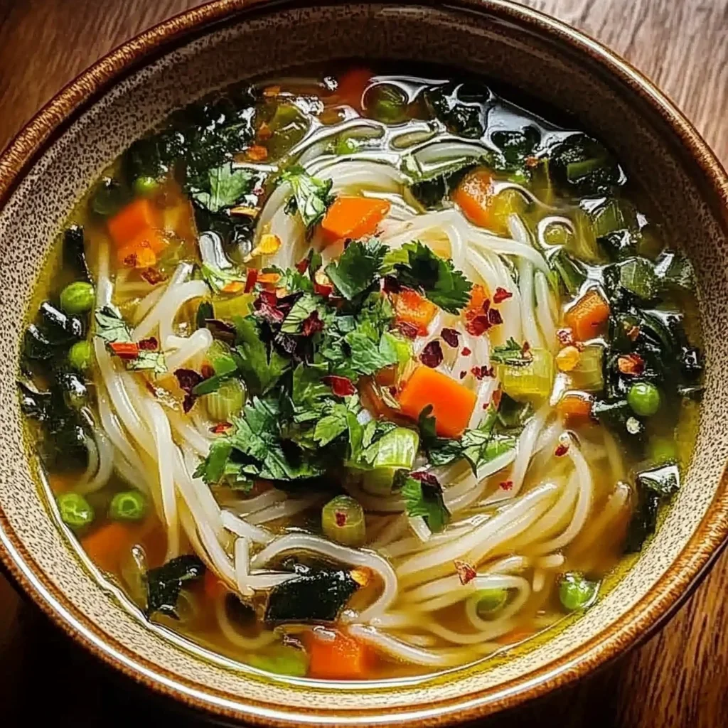 Healing Ginger Garlic Broth with Rice Noodles